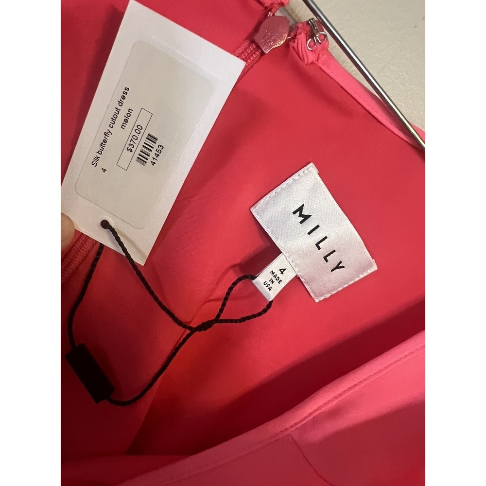 Milly Pink Butterfly Sleeve Stretch Silk Dress 4 - Picture 6 of 6